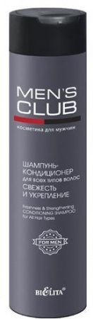 Шампуни шампунь-кондиционер для всех типов волос "свежесть и укрепление" men's club белита, 300 мл