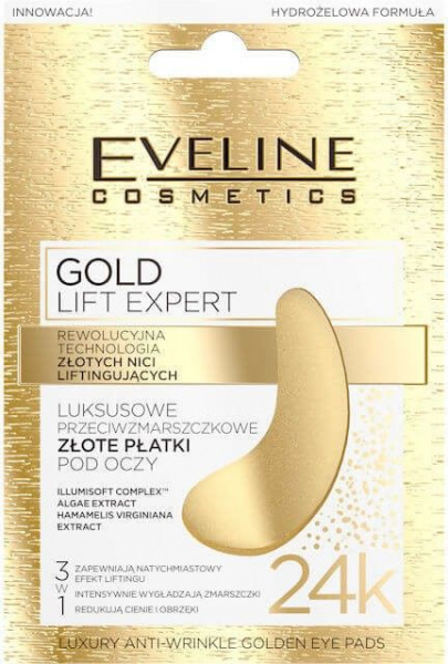 Уход за кожей вокруг глаз патчи под глаза против морщин "gold lift expert" eveline, 2 шт