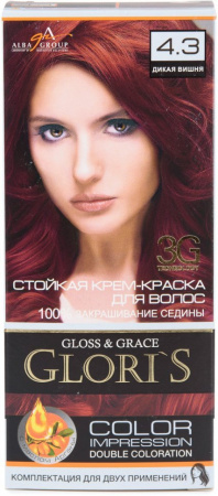 Окрашивание волос крем-краска для волос стойкая №4.3 дикая вишня glori`s