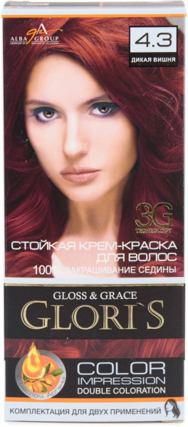 Окрашивание волос крем-краска для волос стойкая №4.3 дикая вишня glori`s