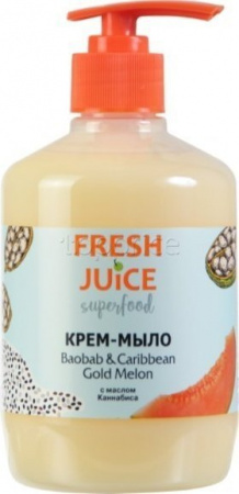 Мыло fresh juice superfood крем-мыло жидкое "baobab & caribbean. gold melon" с маслом каннабиса, 460 мл