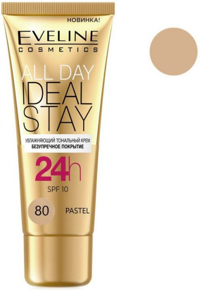 Для лица увлажняющий тональный крем "all day ideal stay" eveline, 30 мл, №80 warm beige