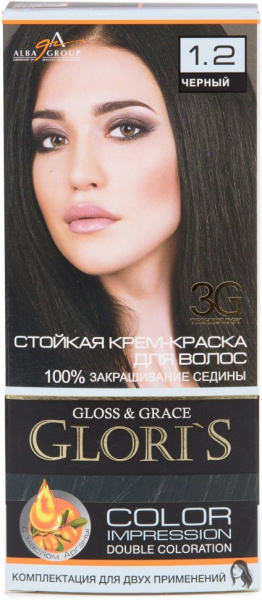 Окрашивание волос крем-краска для волос 1.2 “черный" glori`s, 50 мл