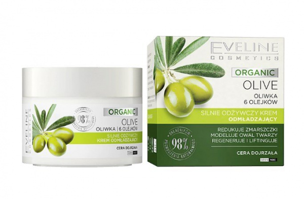 Кремы интенсивно питательный омолаживающий крем дневной/ночной organic olive eveline, 50 мл