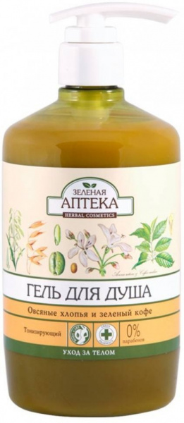 Гели для душа гель для душа "овсяные хлопья и зеленый кофе" зеленая аптека, 750 мл