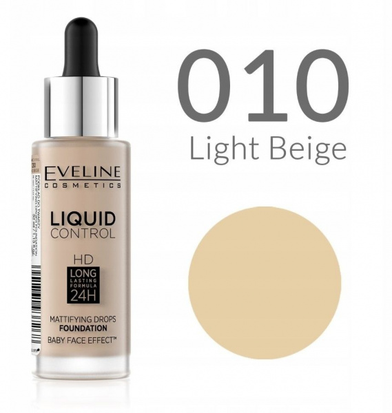 Для лица жидкая тональная основа "liquid control hd" eveline, 32 мл, №010 light beige
