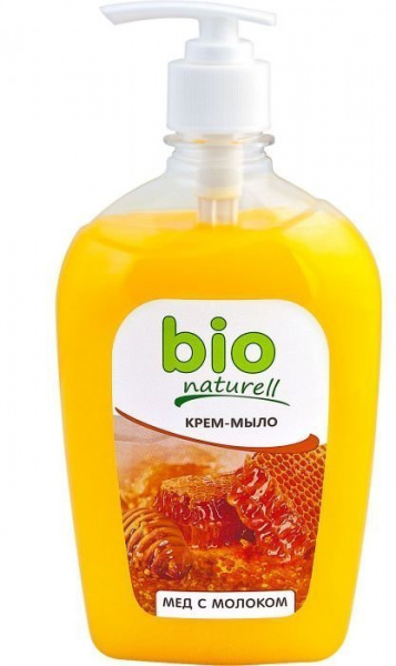 Мыло крем-мыло "мед с молоком" bio naturell, флакон с дозатором, 500 мл