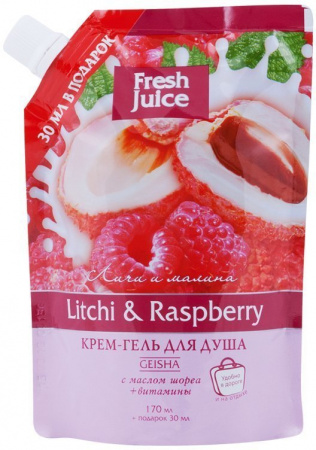 Гели для душа крем-гель для душа "личи и малина" fresh juice, дой-пак, 200 мл