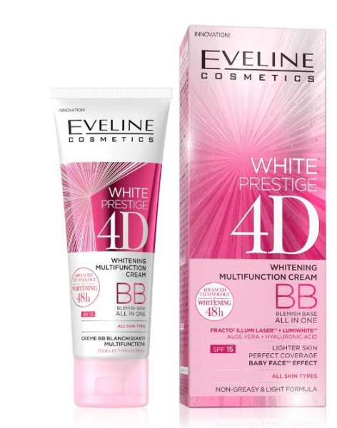 Кремы bb-крем для лица выравнивающий тон кожи spf15 white prestige 4d eveline, 50 мл