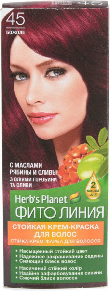 Окрашивание волос стойкая крем-краска для волос №45 божоле фито линия herb's planet, 130 мл