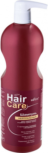 Шампуни шампунь нейтральный для нормальных и слегка сухих волос hair care белита, 1000 мл