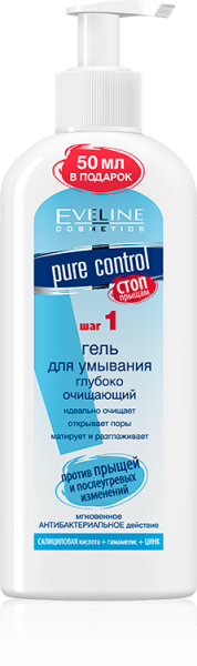 Очищение и умывание гель для умывания "pure control" глубоко очищающий против прыщей eveline, 200 мл