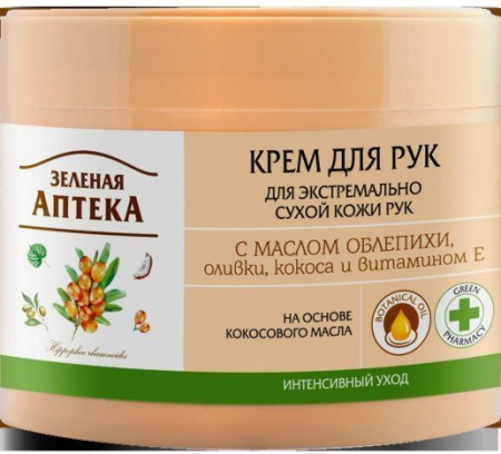 Кремы, бальзамы зеленая аптека крем для экстремально сухой кожи рук с маслом облепихи,оливки, кокоса и витамином е, 300 мл