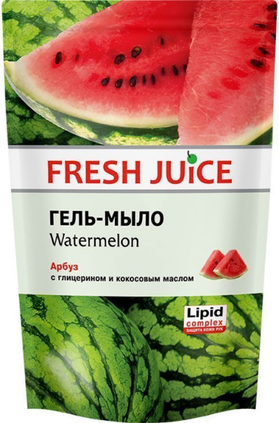 Мыло fresh juice гель-мыло "watermelon" с глицерином и кокосовым маслом, эконом-упаковка, 460 мл