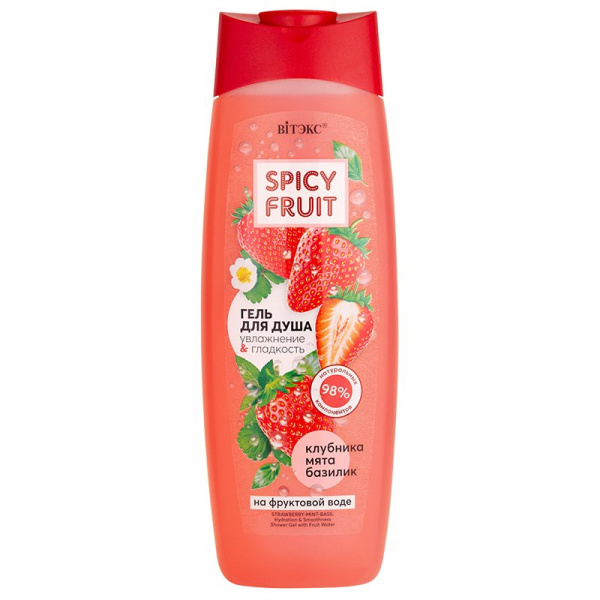 Гели для душа гель для душа на фруктовой воде питание&нежность spicy fruit клубника-мята-базилик витэкс, 515 мл
