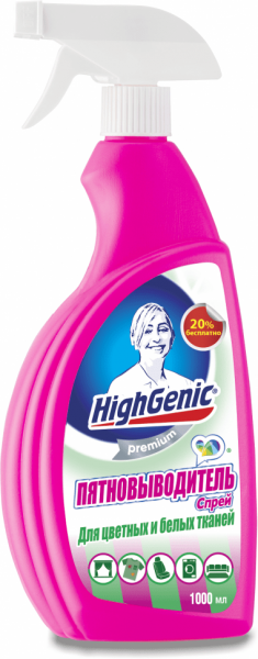 Для стирки пятновыводитель спрей для цветных и белых тканей highgenic, 1000 мл