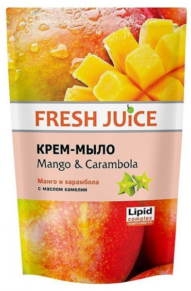 Мыло fresh juice крем-мыло "maнго и карамбола" с маслом камелии, эконом-упаковка, 460 мл