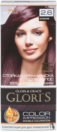 Окрашивание волос крем-краска для волос стойкая №2.6 божоле glori`s