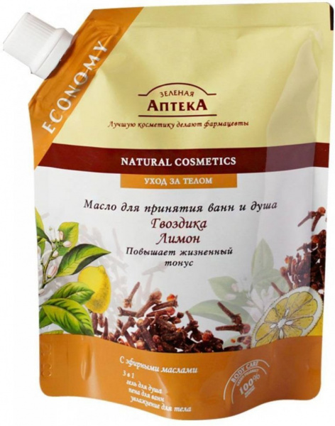 Кремы, масла, молочко для тела масло для ванн (дой-пак) "гвоздика зеленая аптека, лимон" зеленая аптека, 200 мл