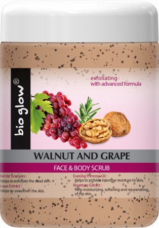 Пилинги и скрабы скраб для лица "walnut and grape" с гранулами грецкого ореха, экстрактом винограда bio glow, 500 мл.