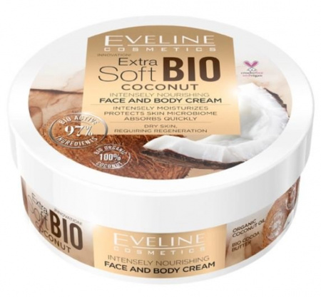 Кремы интенсивно питательный крем для лица и тела extra soft bio coconut eveline, 200 мл