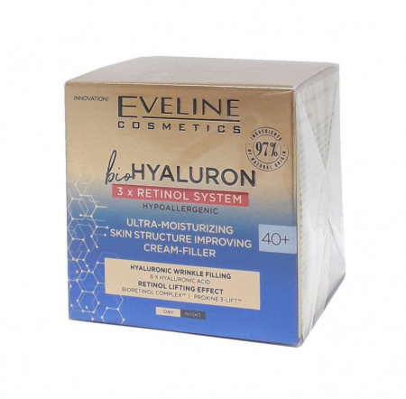 Кремы ультраувлажняющий крем-филлер 40+ дневной/ночной серии biohyaluron 3 x retinol system, 50мл