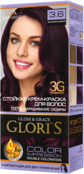 Окрашивание волос glori's gloss & graсe стойкая крем-краска для волос 3.6 баклажановый