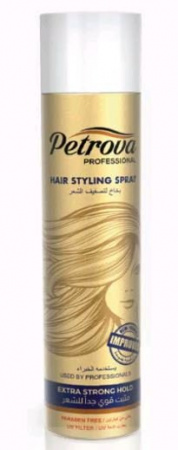 Стайлинг лак для волос сверхсильной фиксации professional hair styling spray extra strong petrova, 200 мл