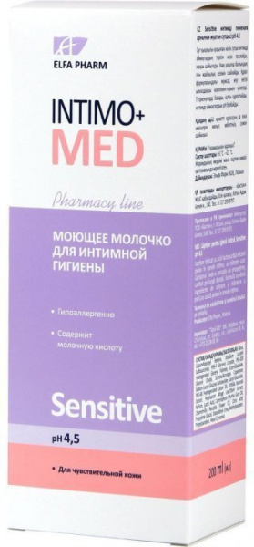 Интимная гигиена elfa pharm intimo+med моющее молочко для интимной гигиены "sensitive", 200 мл