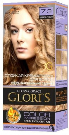 Окрашивание волос стойкая крем-краска для волос (2 применения) "gloss & grace" glori`s, № 7.3 светло-русый