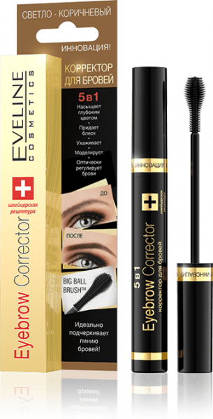Для глаз и бровей корректор для бровей "eyebrow corrector 5 в 1" eveline, 9 мл, светло-коричневый