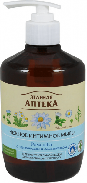 Интимная гигиена нежное интимное мыло "ромашка" с пантенолом и аллантоином для чувствительной кожи зеленая аптека, 370 мл