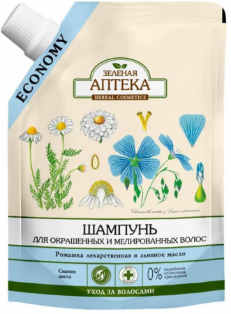 Шампуни шампунь ромашка лекарственная и льняное масло (дой-пак) зеленая аптека, 200 мл