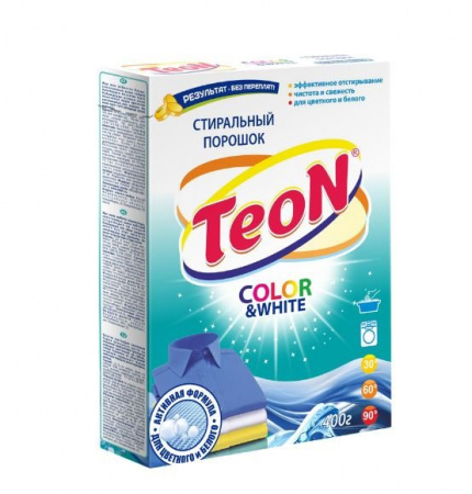Для стирки стиральный порошок color&white teon, 400 г.