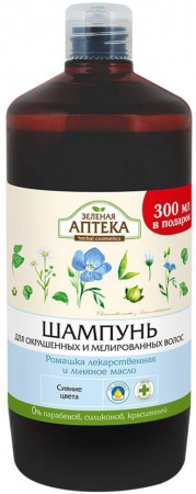 Шампуни шампунь ромашка лекарственная и льняное масло зеленая аптека, 1000 мл