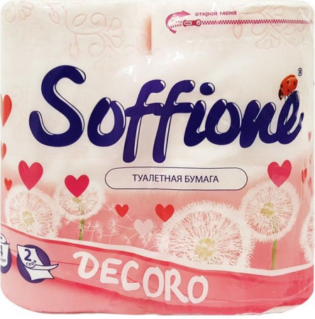 Личная гигиена туалетная бумага "decoro pink" 2 слоя soffione, 4 шт