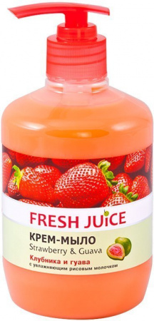 Мыло fresh juice крем-мыло "strawberry & guava" с увлажняющим рисовым молочком, флакон с дозатором, 460 мл