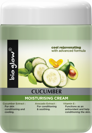 Кремы, масла, молочко для тела увлажняющий крем для тела "cucumber" с огурцом, авокадо и витамином е bio glow, 500 мл.