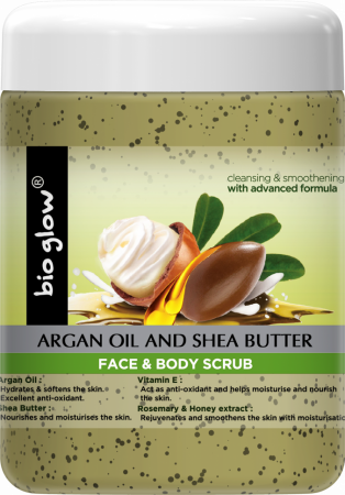 Пилинги и скрабы скраб для лица и тела "argan oil and shea butter" с аргановым маслом, маслом ши bio glow, 500 мл.