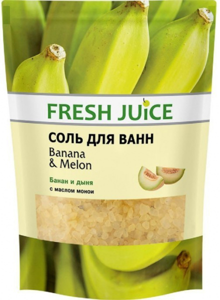 Пена, соль, масло для ванн fresh juice соль для ванн "banana & melon" с маслом манои, эконом-упаковка, 500 г