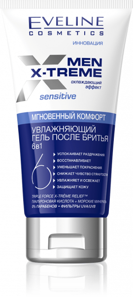 Бритье гель после бритья "men extreme sensitive" 6 в 1 увлажняющий eveline, 150 мл