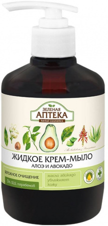 Мыло жидкое крем-мыло "алоэ" зеленая аптека, 460 мл