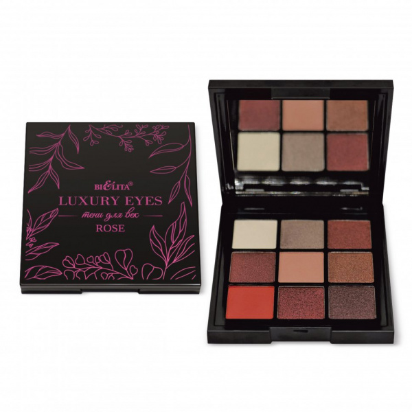Для глаз и бровей тени для век rose 9 тонов luxury eyes белита, 95 г