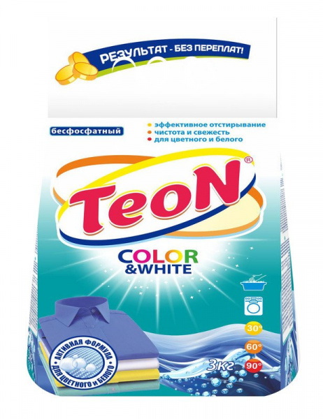 Для стирки стиральный порошок color&white универсал п/э teon, 3 кг