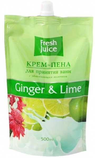 Пена, соль, масло для ванн крем-пена для ванн "ginger & lime" дой-пак fresh juice, 500 мл