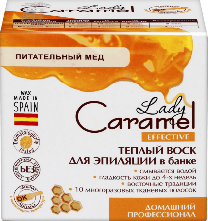 Депиляция и бритье lady caramel тёплый воск для эпиляции в банке "warm wax jar. питательный мед", 250 мл +10 полосок
