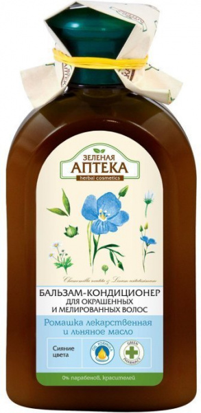 Бальзамы и кондиционеры бальзам-кондиционер для окрашенных и мелированных волос "ромашка лекарственная и льняное масло" зеленая аптека, 300 мл