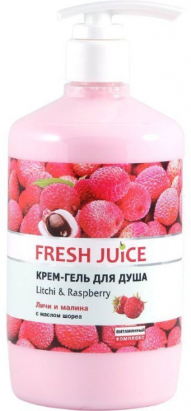 Гели для душа крем-гель для душа "личи и малина" fresh juice, 750 мл