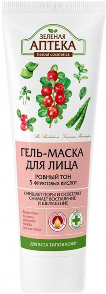 Очищение и умывание гель-маска для лица ровный тон зеленая аптека, 75 мл
