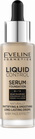 Для лица жидкая тональная основа liquid control №015 light vanilla eveline, 32 мл
